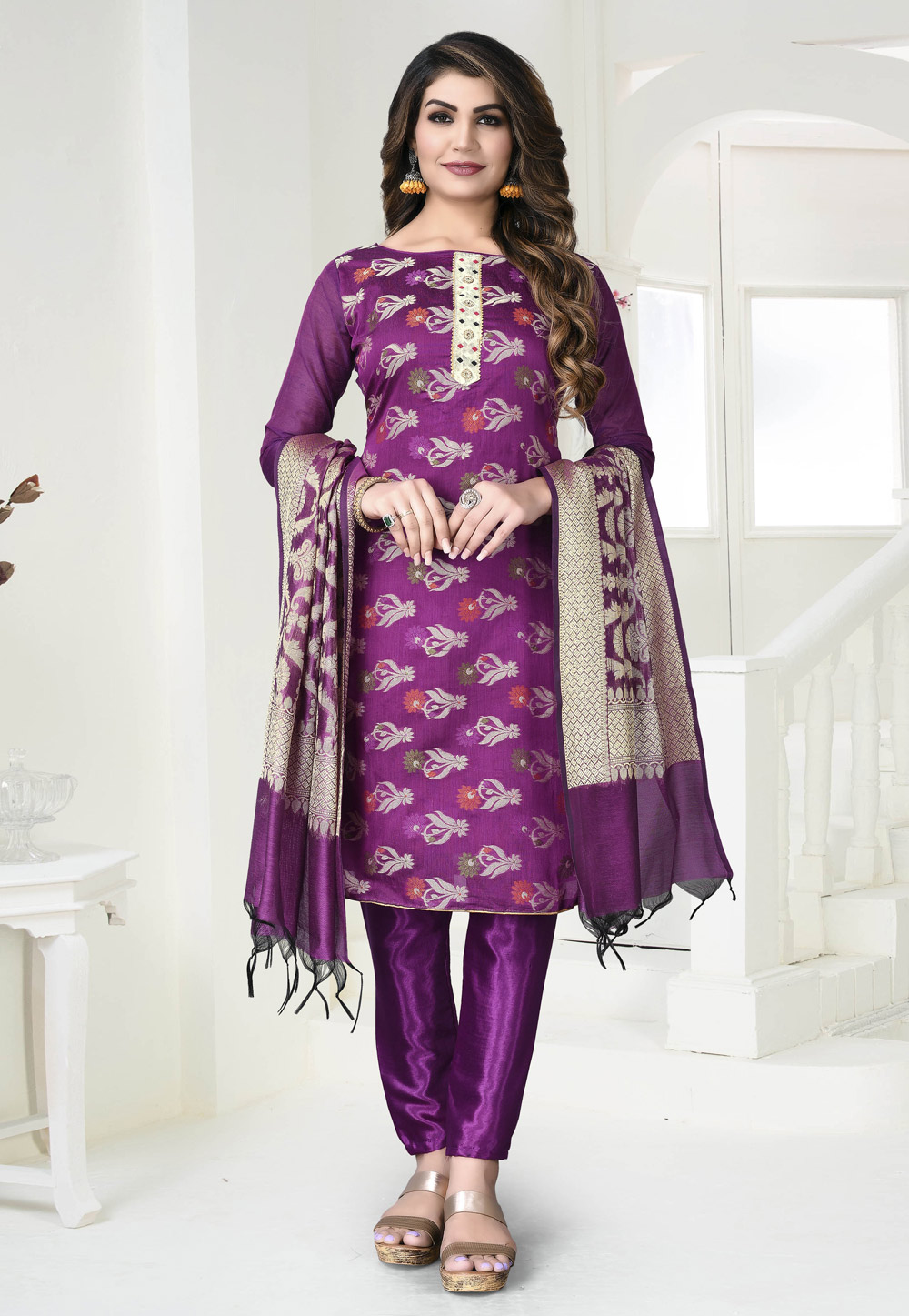 Purple Banarasi Jacquard Pant Style Suit 246875