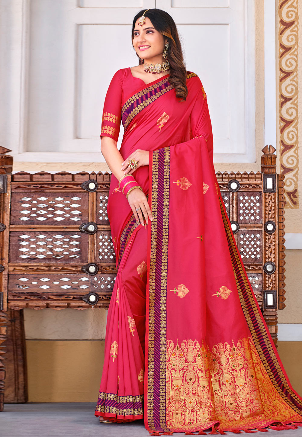 Magenta Silk Saree With Blouse 264246