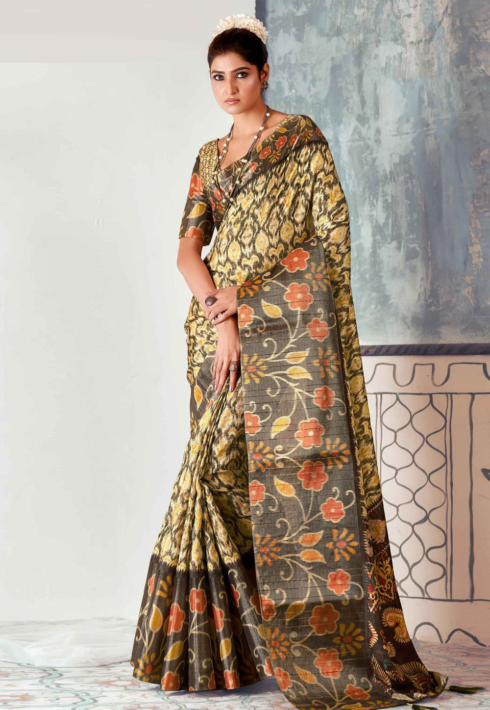 Yellow Tussar Silk Saree With Blouse 275555