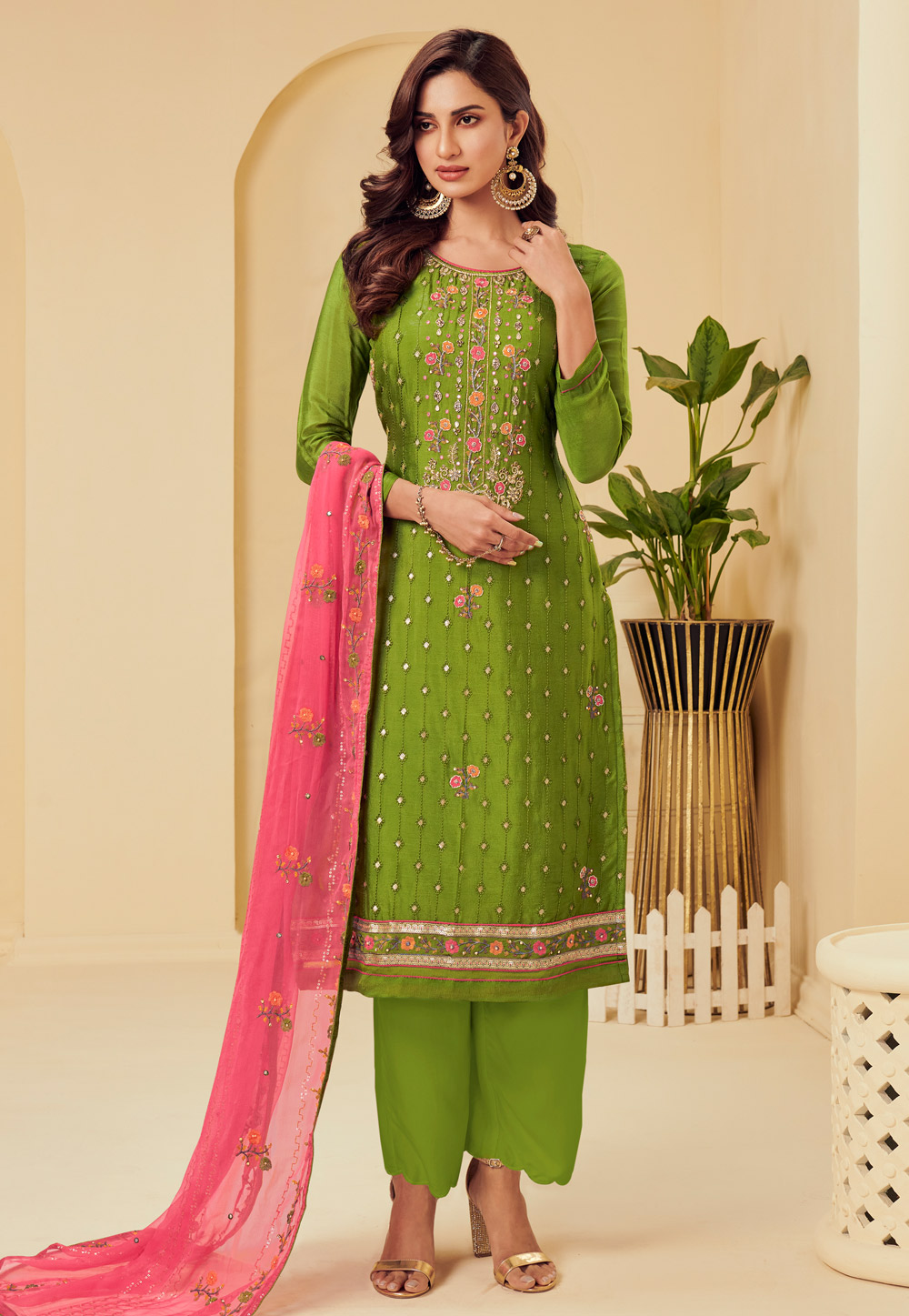 Green Georgette Palazzo Suit 228299