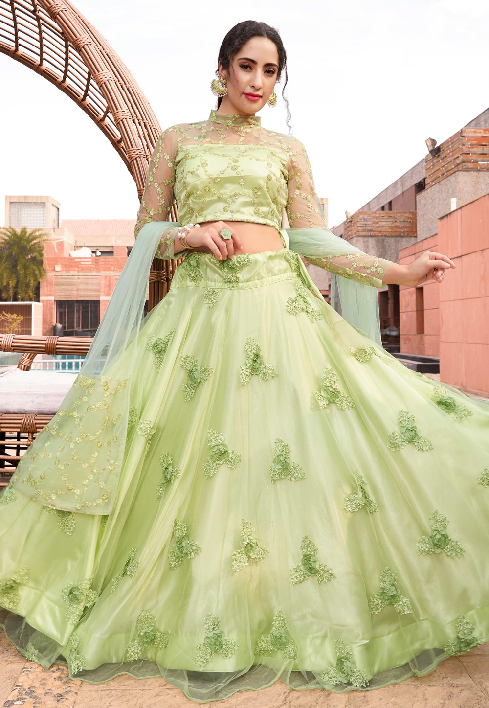 Pista Green Colored Semi Stitched Designer Lehenga Choli With Dupatta –  Cygnus Fashion