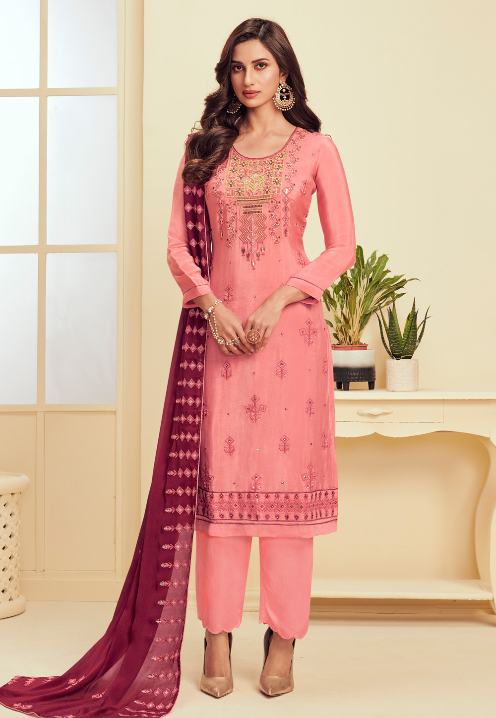 Pink Georgette Kameez With Palazzo 228300