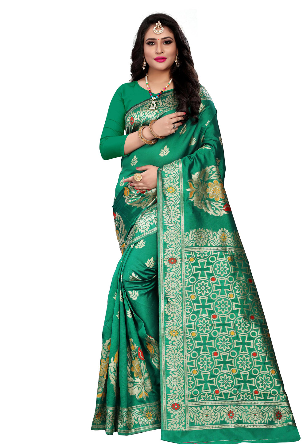 Green Silk Saree With Blouse 197318