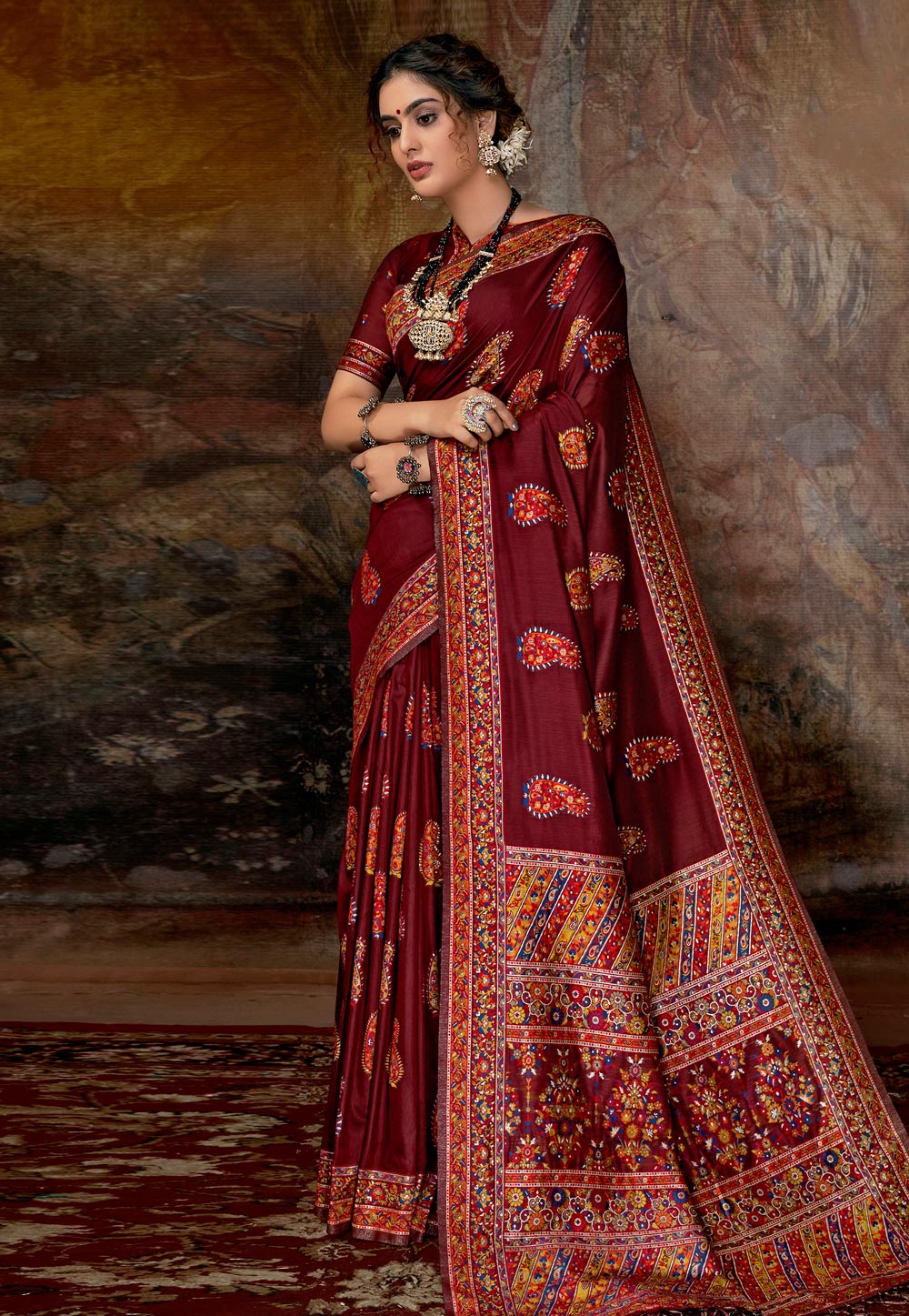 Maroon Banarasi Silk Saree With Blouse 213689