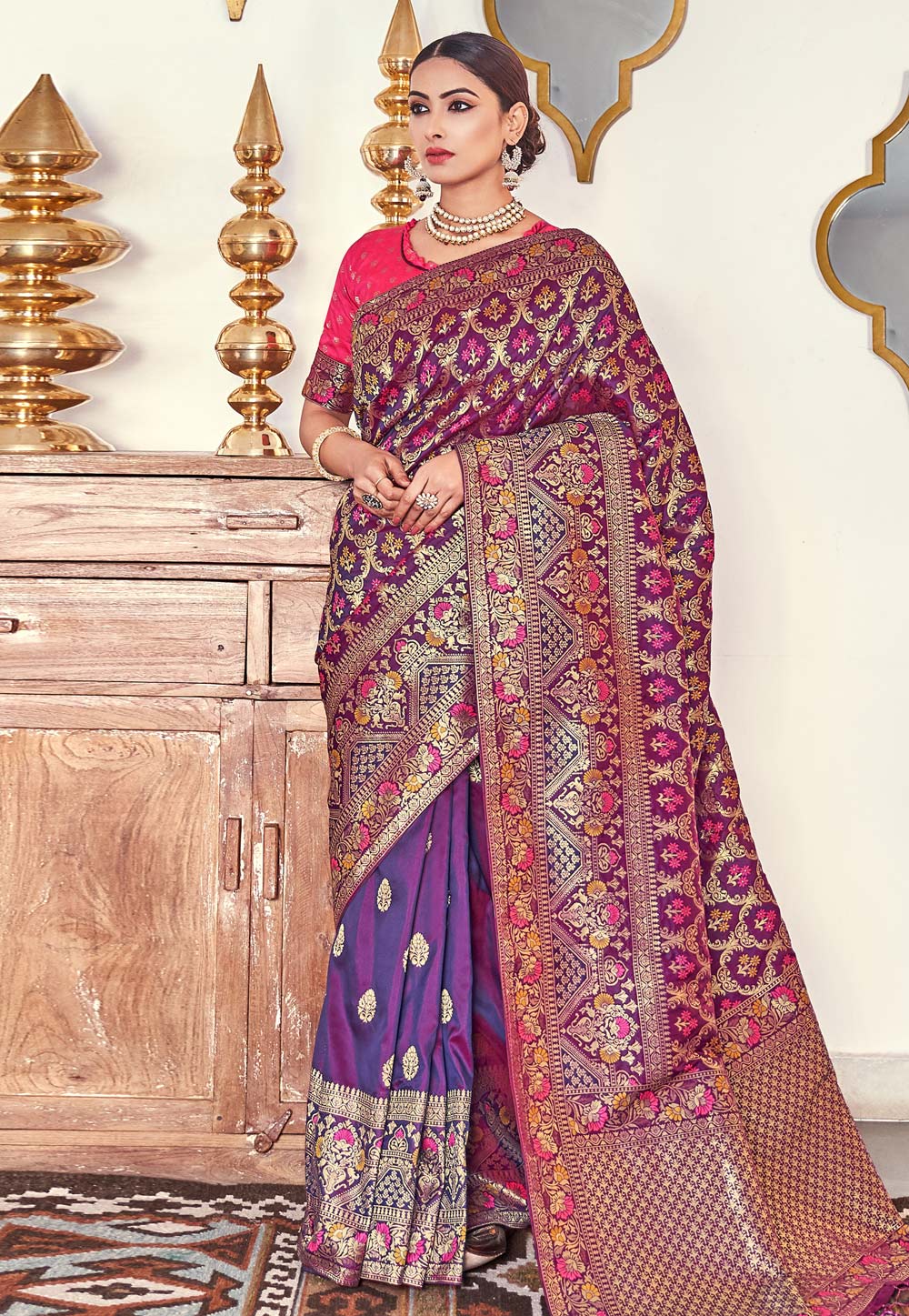 Purple Banarasi Silk Saree With Blouse 200622