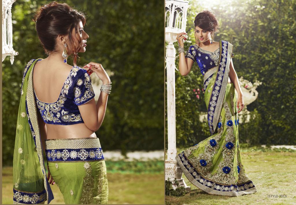 Green Net Lehenga Saree 21368 With Unstitched Blouse