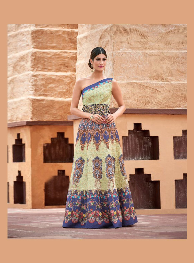 Blue Satin Silk Long Designer Gown 77508