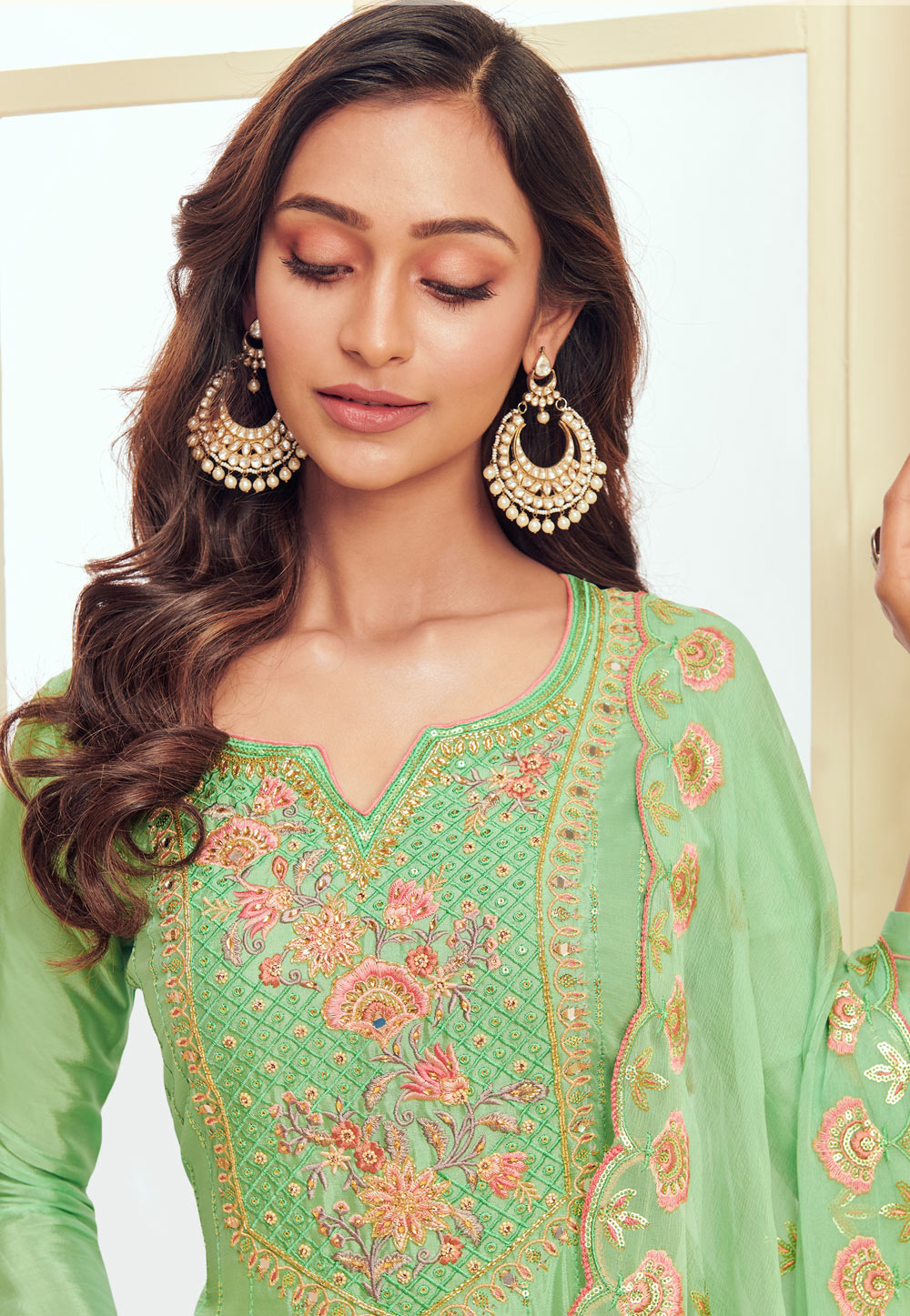 Green Georgette Pant Style Suit