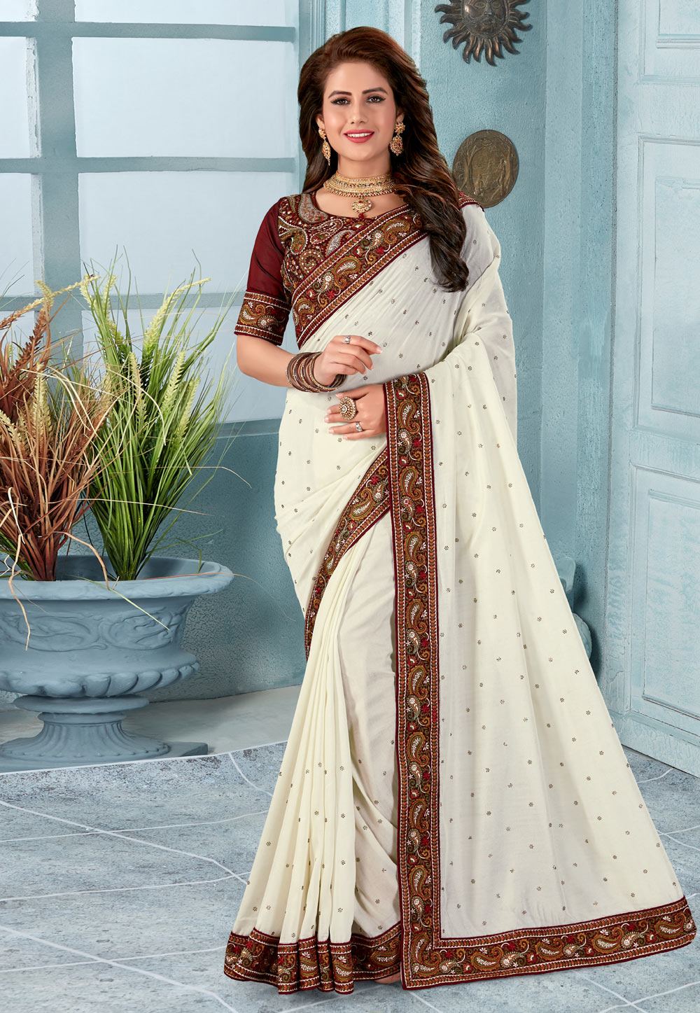 Off White Silk Saree With Blouse 199025