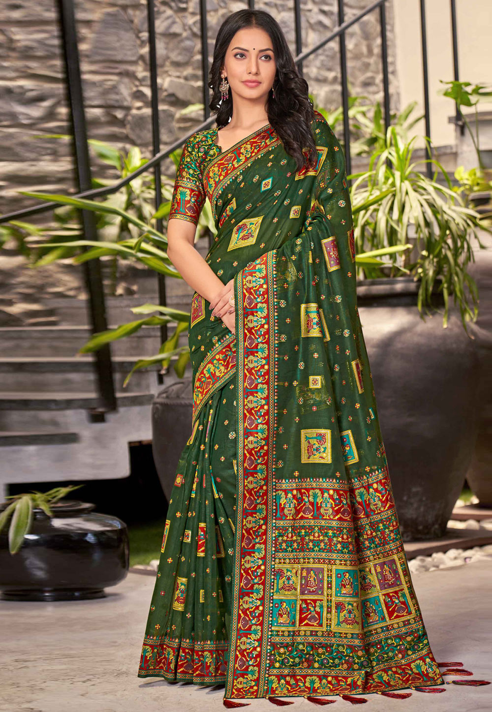 Green Cotton Silk Saree With Blouse 264392