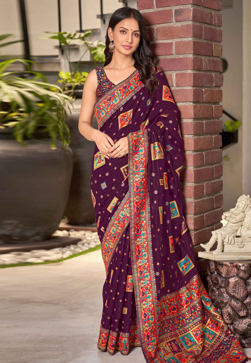 Purple Cotton Silk Saree With Blouse 264393