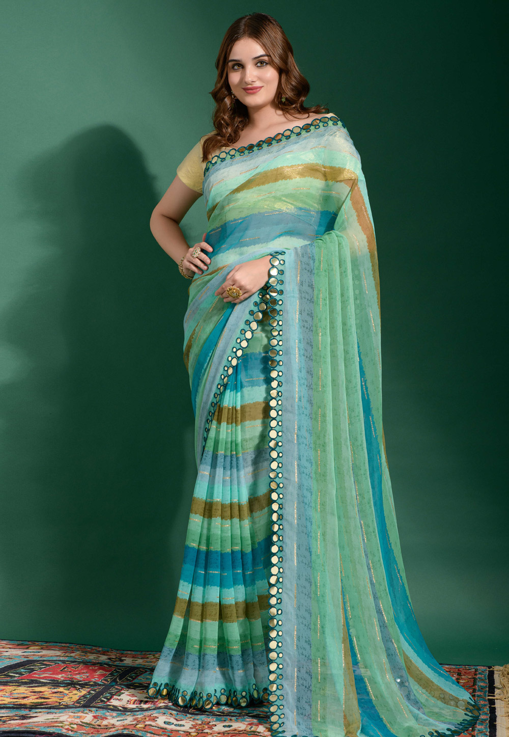 Sky Blue Chiffon Saree With Blouse 262677