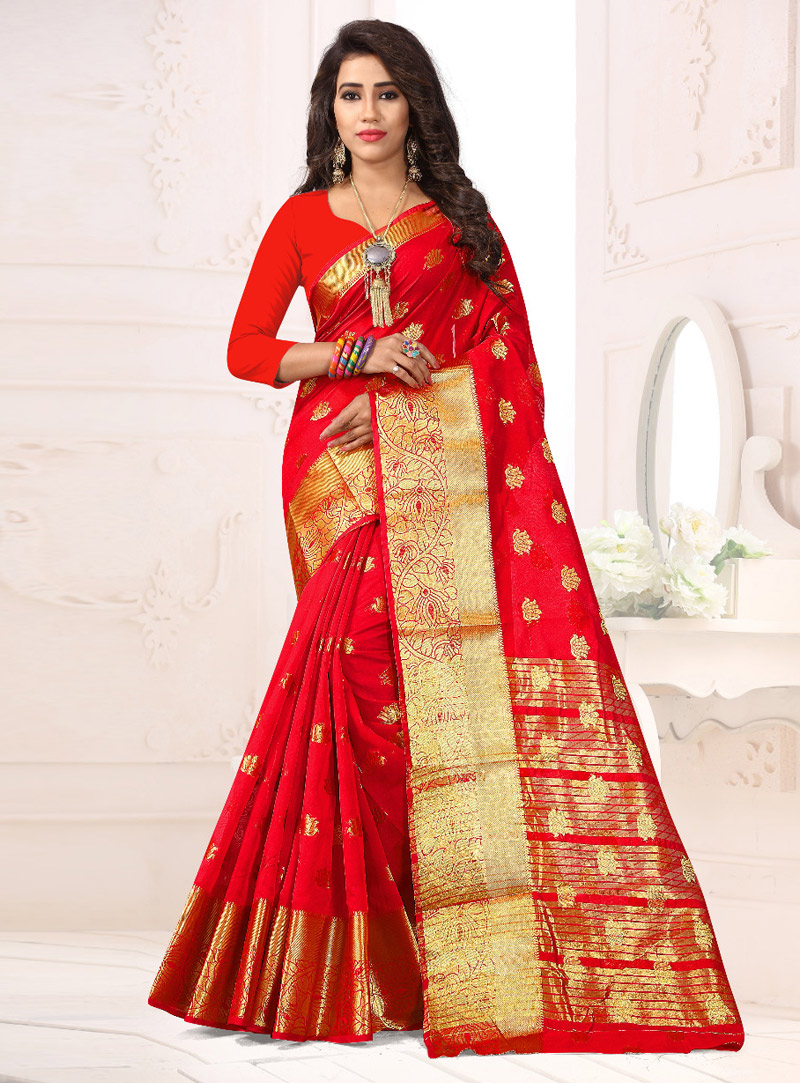 Red Silk Festival Wear Saree 127259