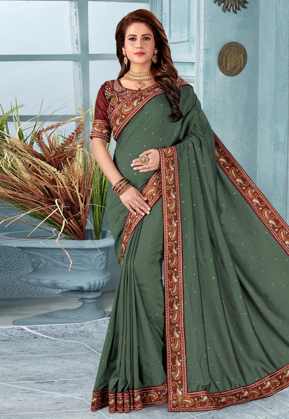 Green Silk Saree With Blouse 199027