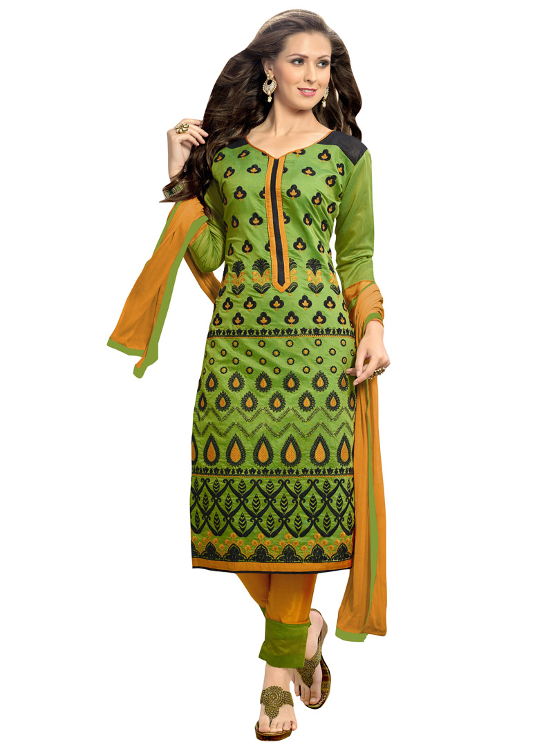Green Chanderi Pant Style Suit 83462