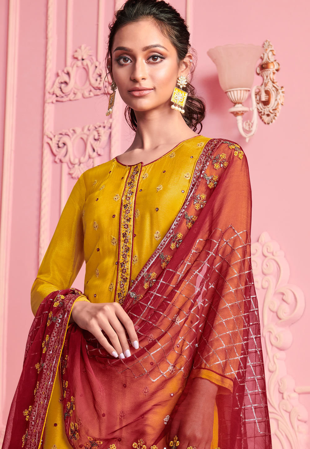 Skyblue Fashion Cotton Yellow and Pink Patiyala Salwar Suit at Rs  1299/piece in Surat