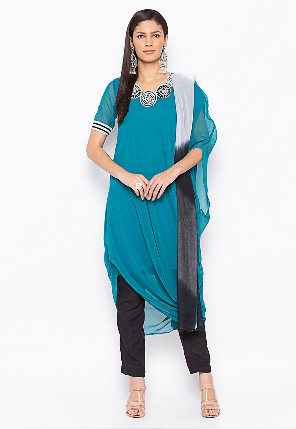 Turquoise Georgette Readymade Asymmetrical Suit 239420