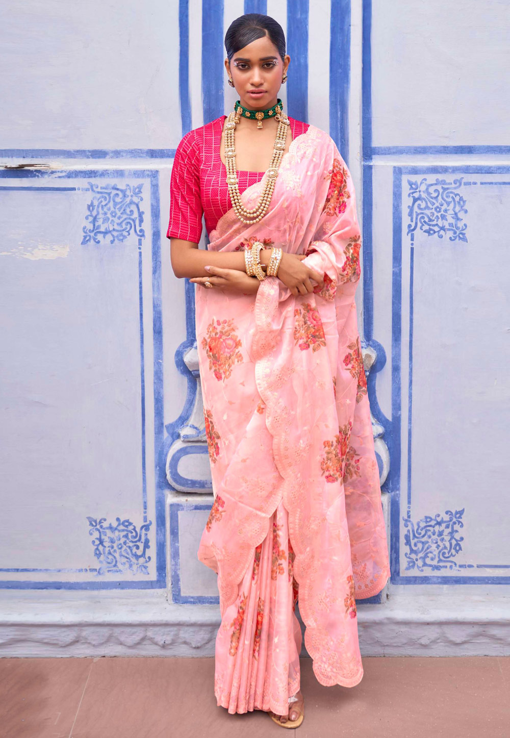 Pink Organza Saree With Blouse 270663