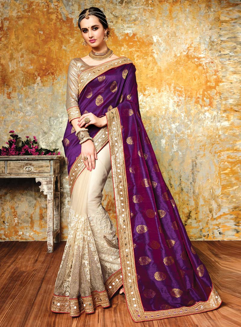 Purple Silk Patch Lace Work Saree 84560