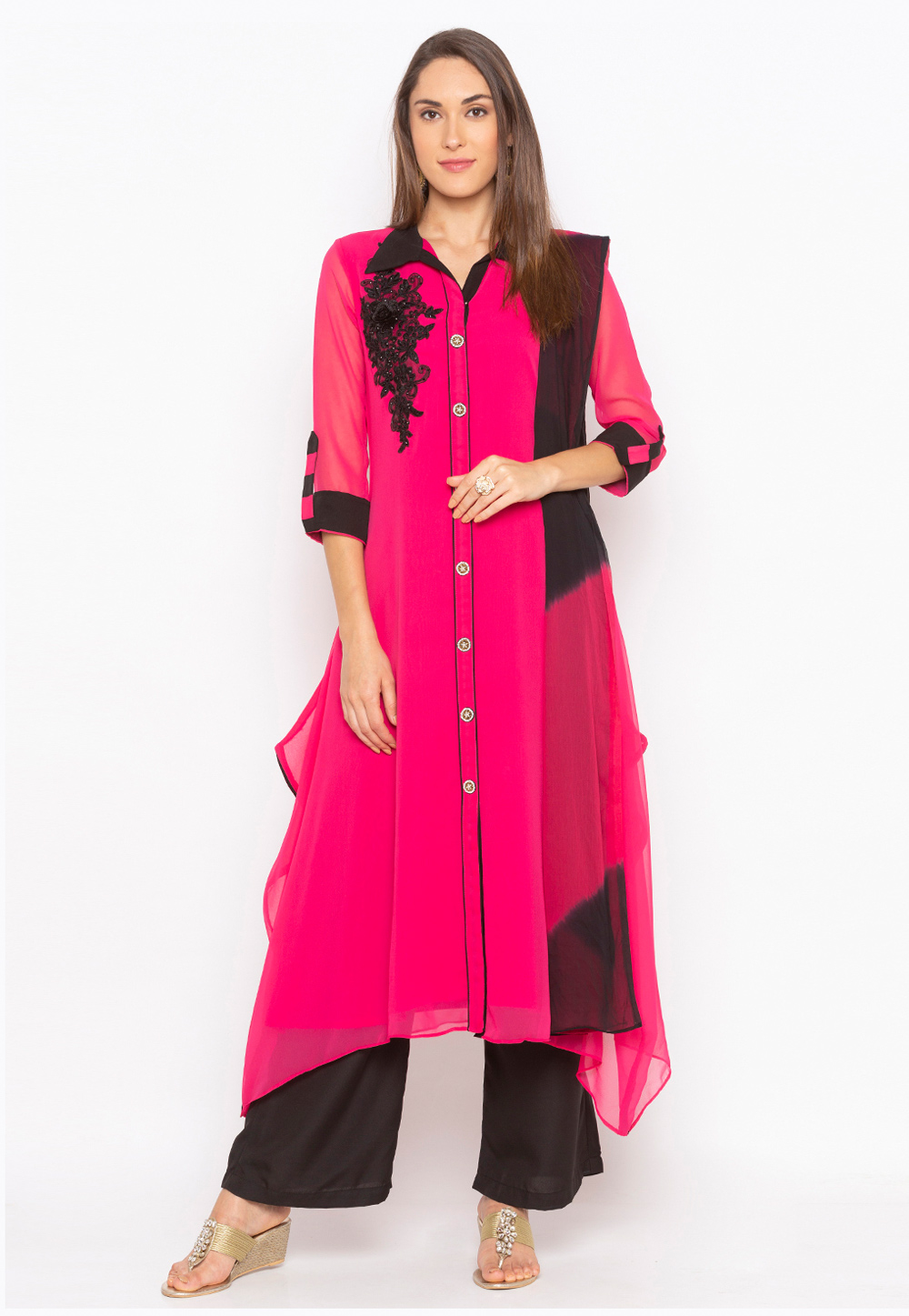Magenta Georgette Readymade Kameez With Palazzo 223497