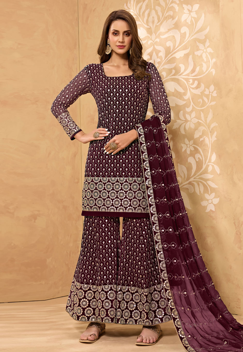 Wine Georgette Palazzo Suit 237293