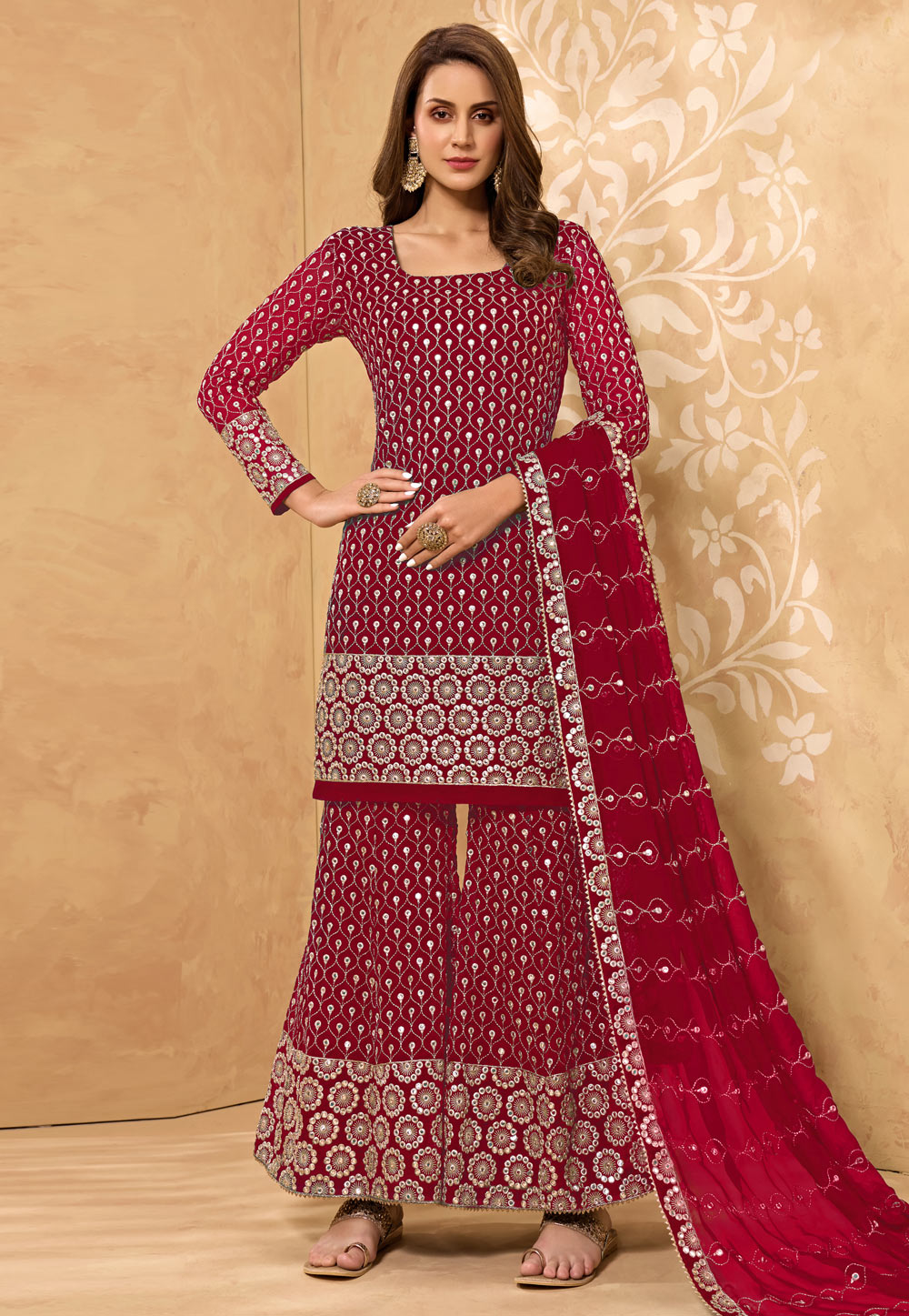 Red Georgette Palazzo Suit 237295
