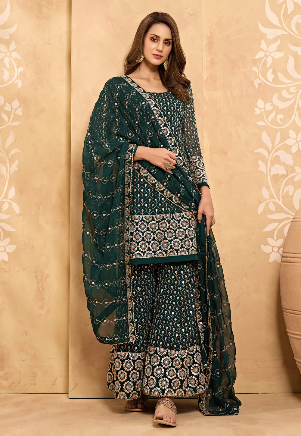 Green Georgette Palazzo Suit 232205