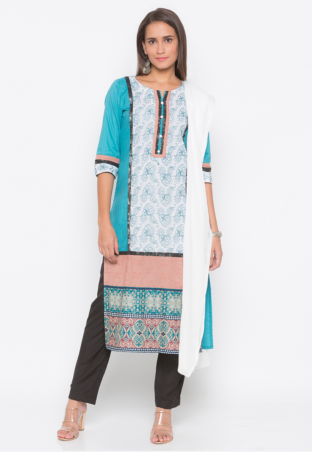 Sky Blue Cotton Readymade Pant Style Suit 223498