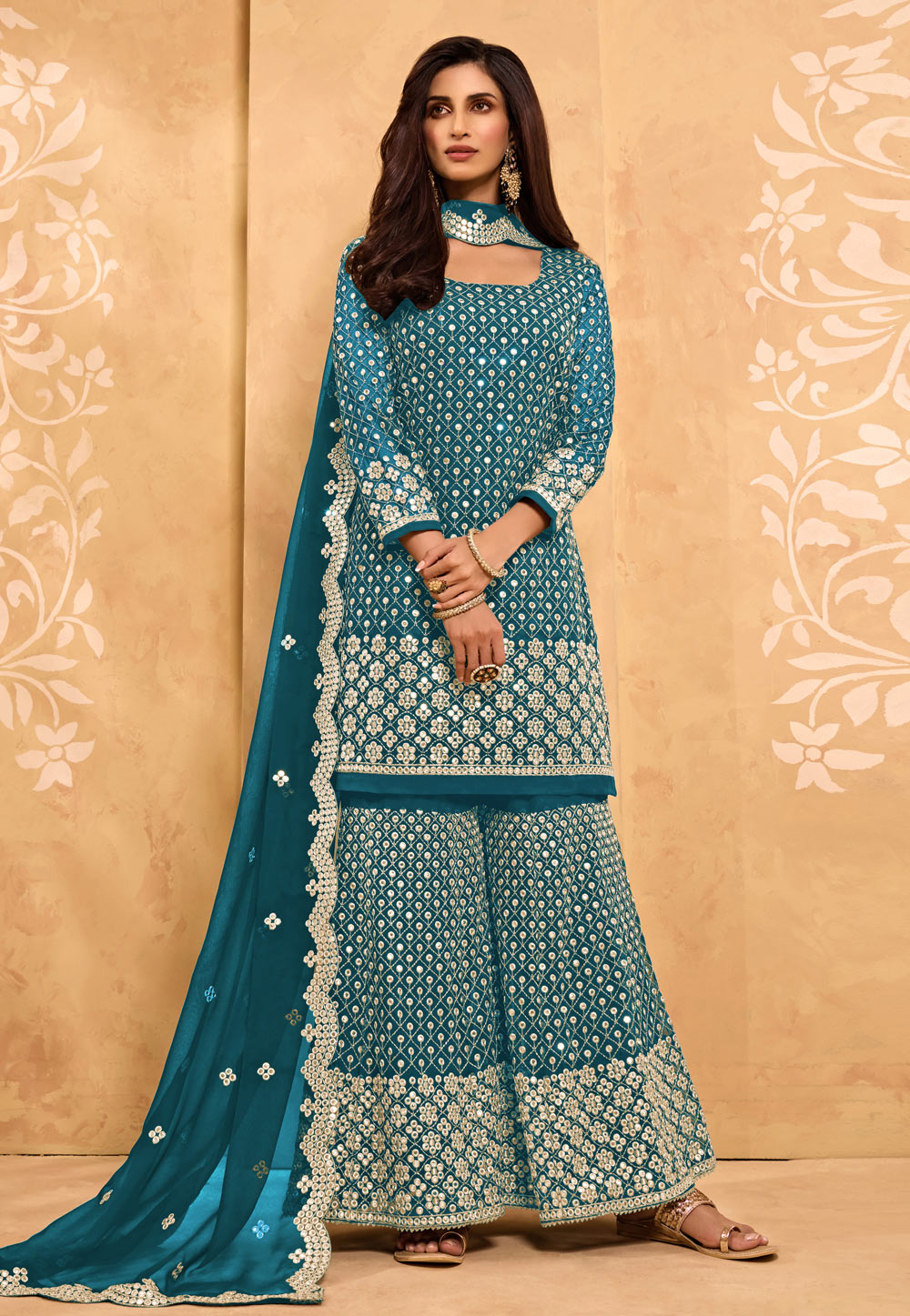 Blue Georgette Kameez With Palazzo 237298