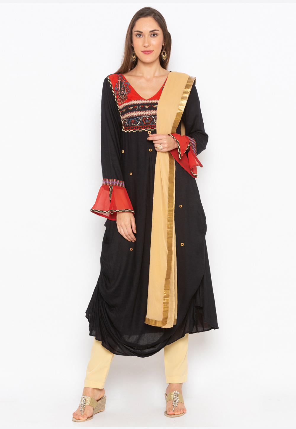 Black Cotton Readymade Kameez With Pant 223499