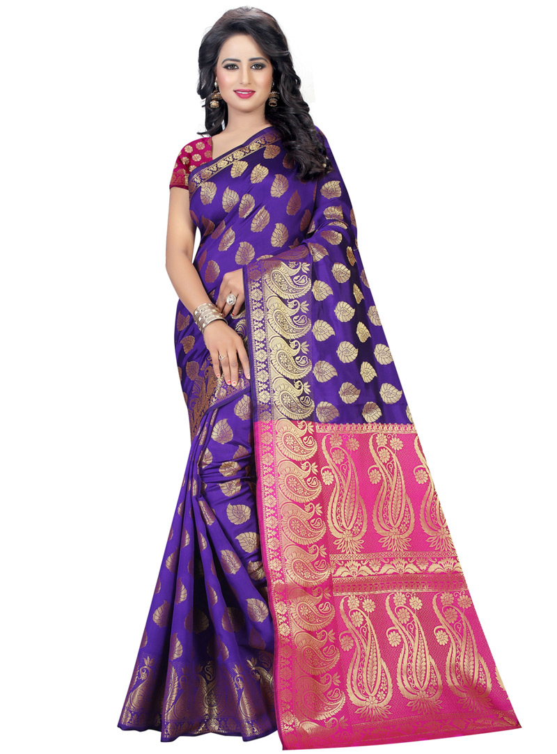 Violet Banarasi Silk Festival Wear Saree 92549