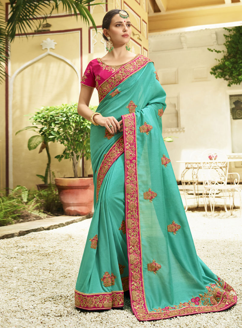 Sea Green Silk Festival Wear Saree 140394