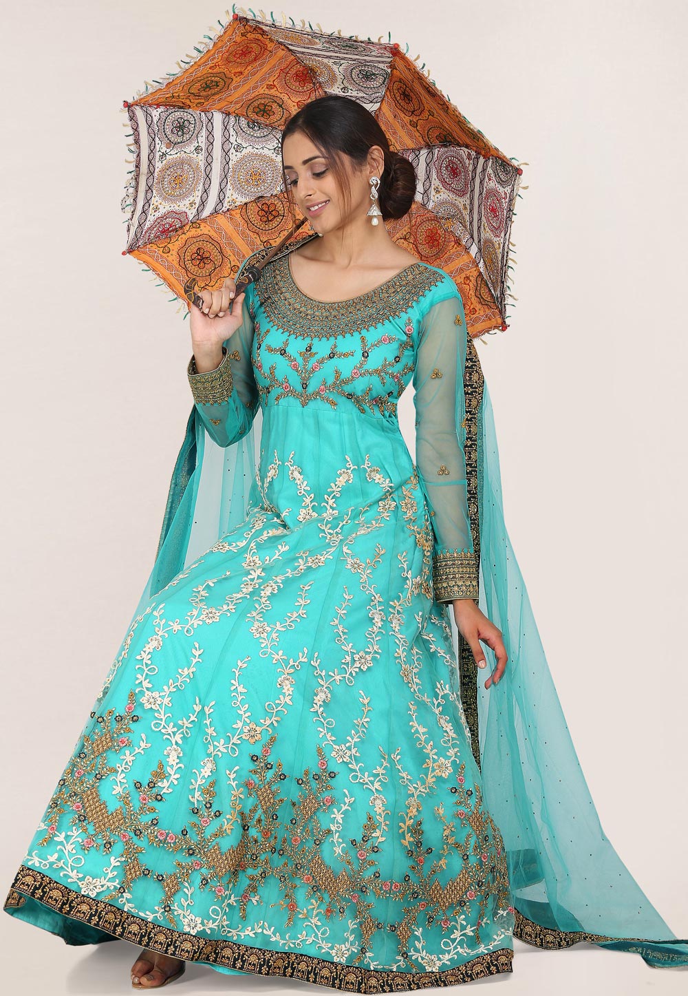 Aqua Net Embroidered Readymade Abaya Style Anarkali Suit 209275