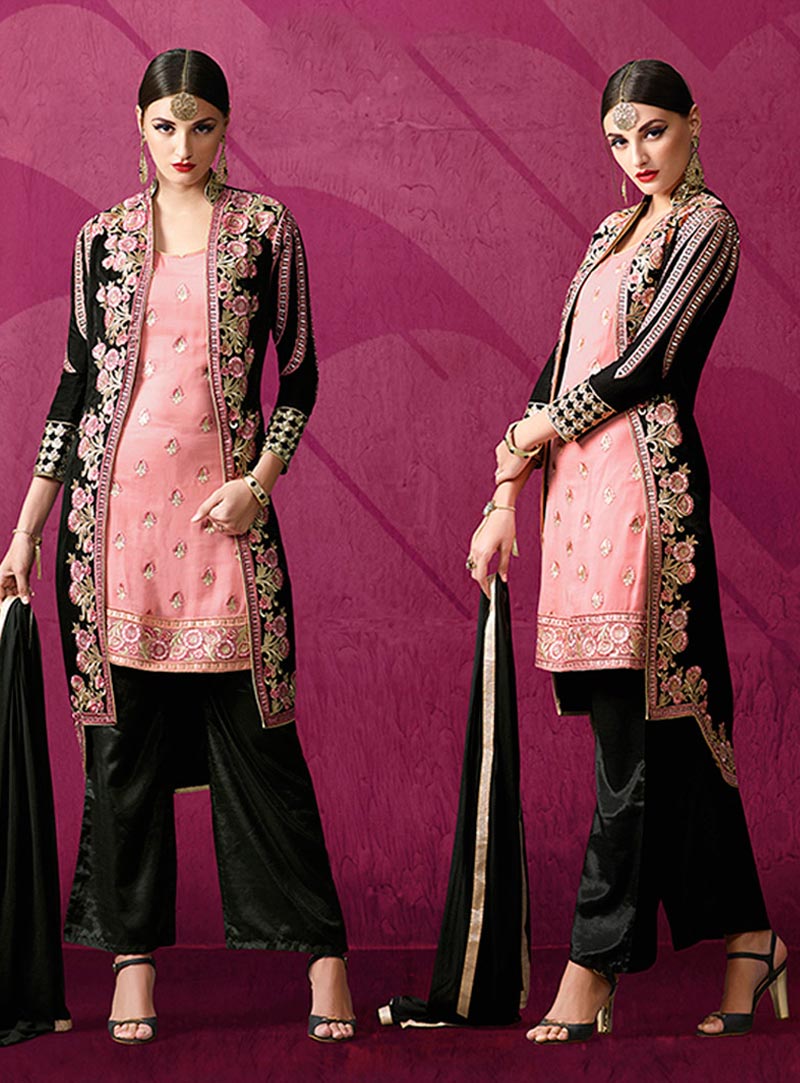 Black Banglori Silk Designer Palazzo Suit 74118