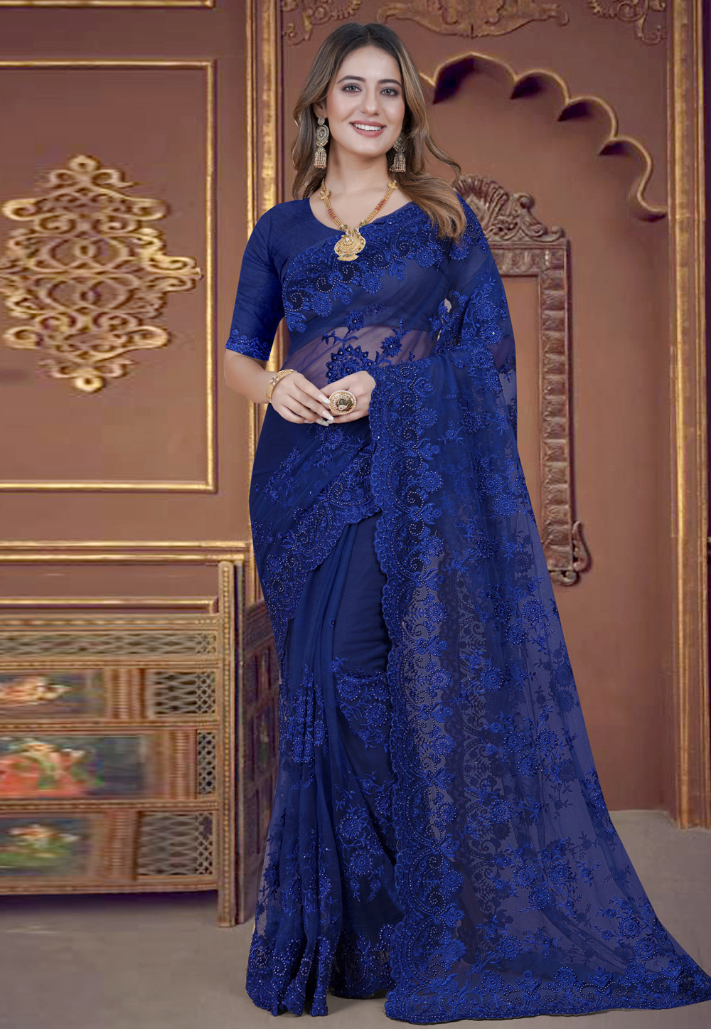 Blue Net Saree With Blouse 270762