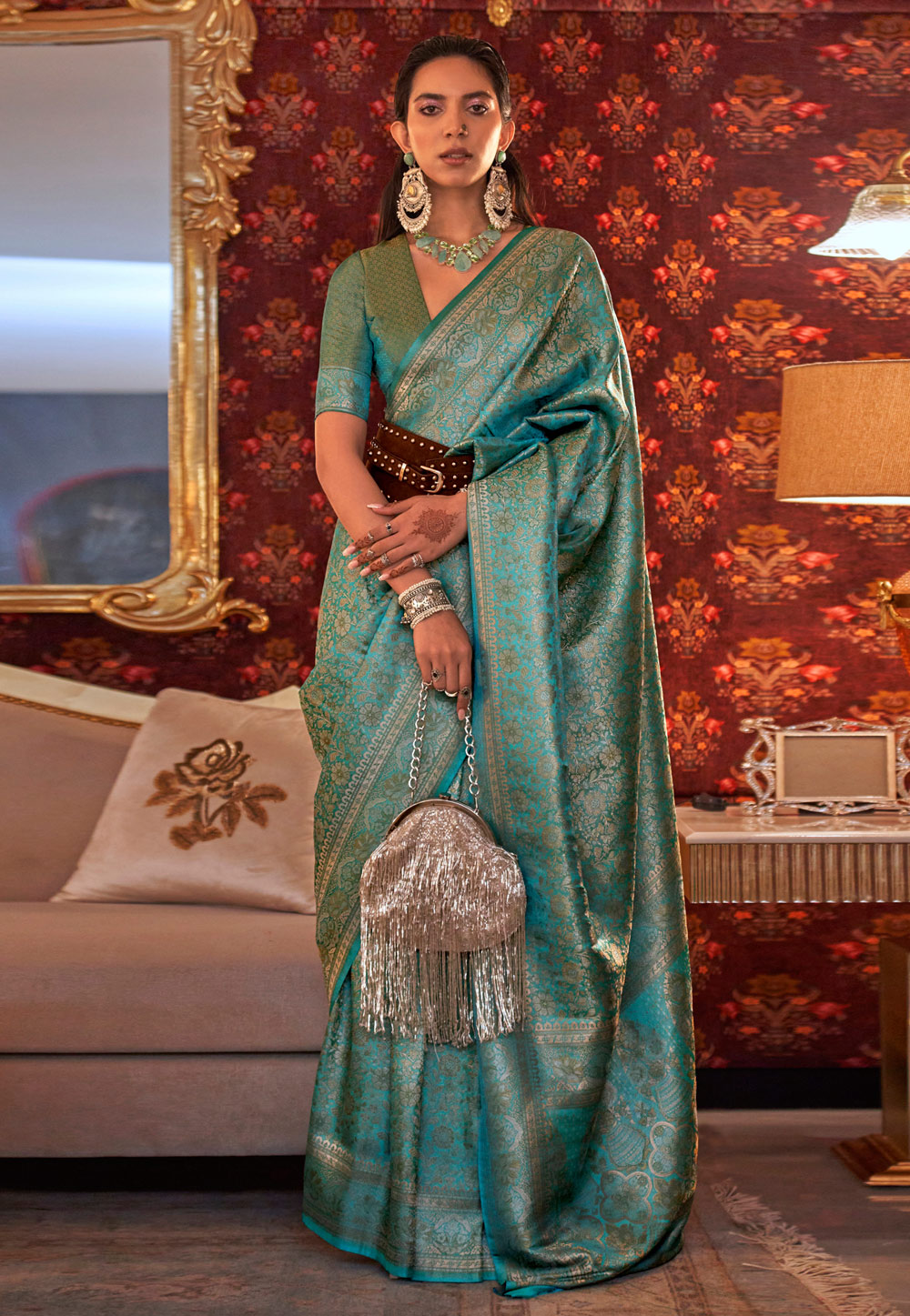 Turquoise Silk Saree With Blouse 264883