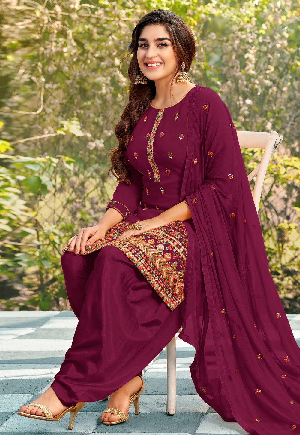 Georgette Self Design Ladies Panjabi Suits, Purple at Rs 2095 in Surat
