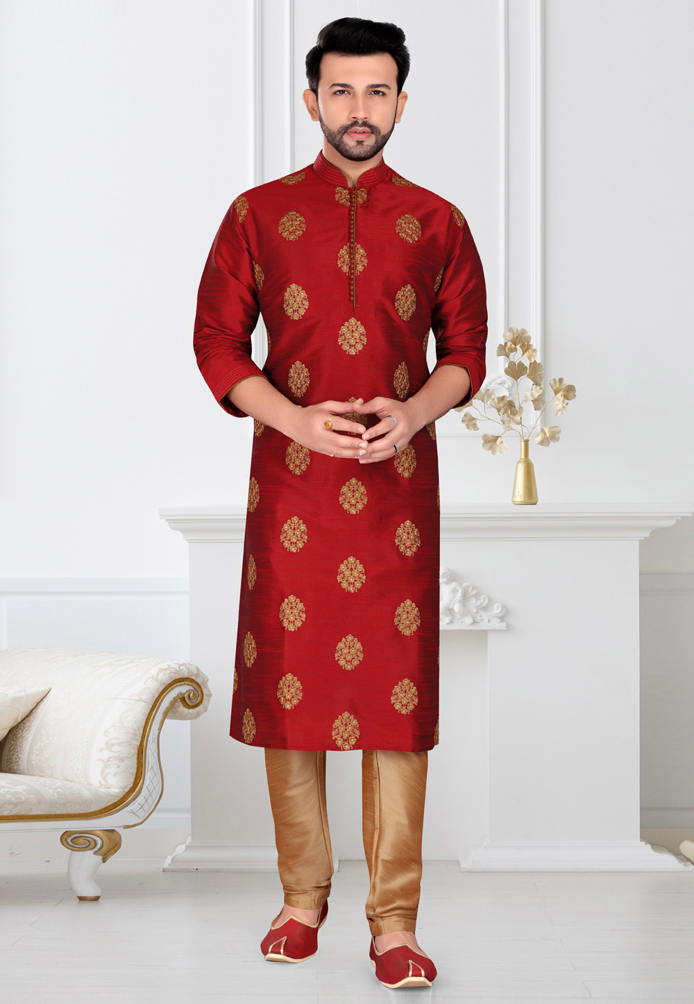 Maroon Banarasi Silk Kurta Pajama 233606