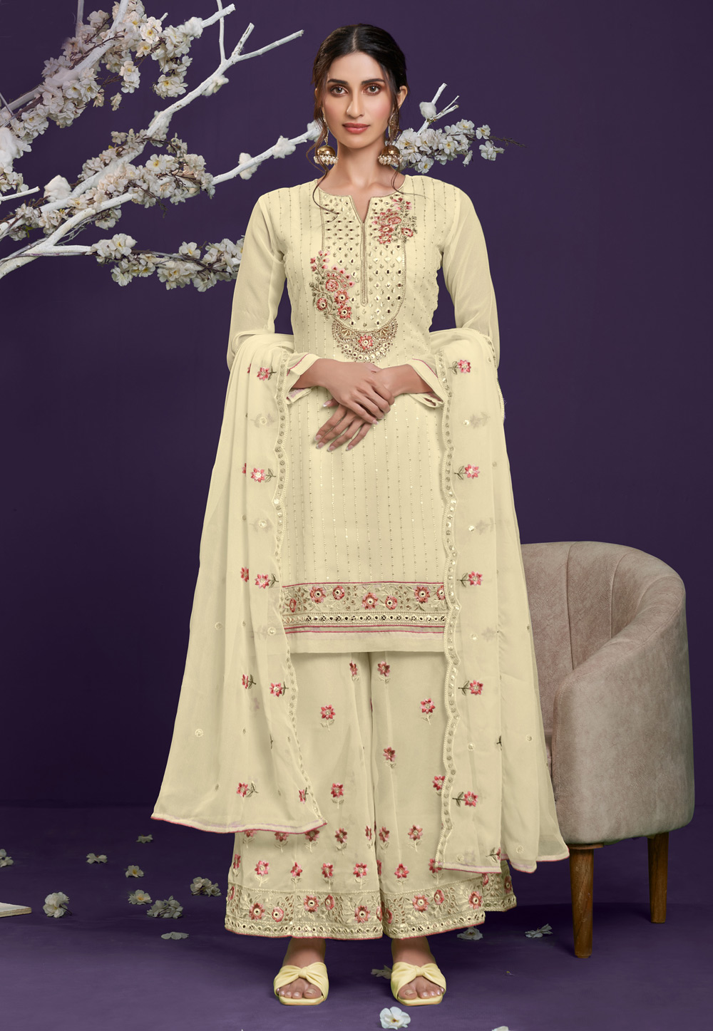 Yellow Georgette Sharara Suit 236602