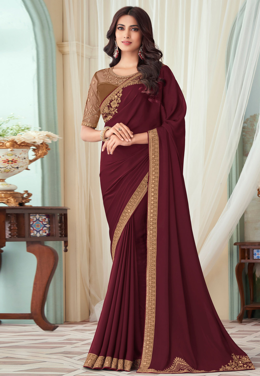 Maroon Silk Designer Saree 265425