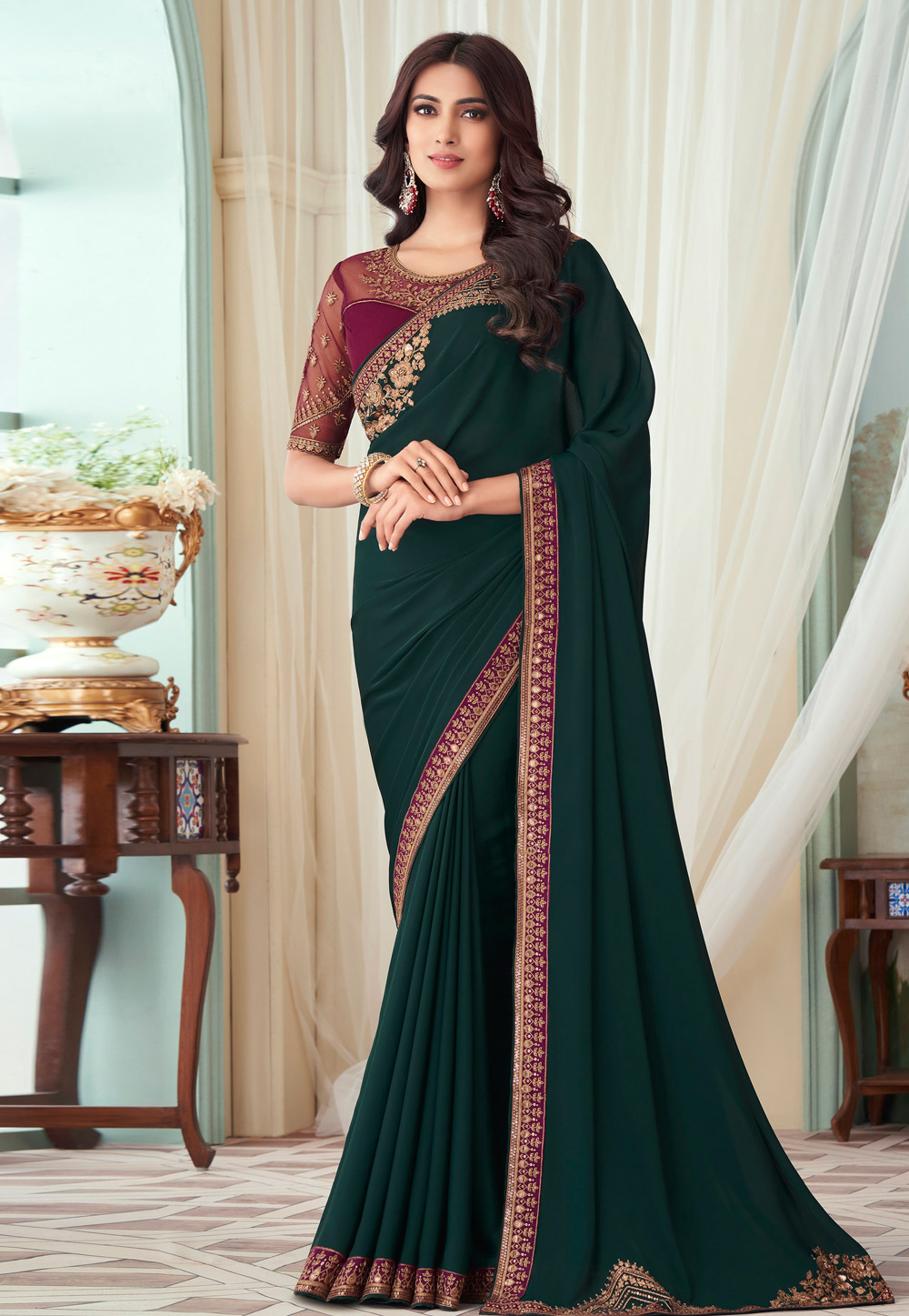 Green Silk Saree With Blouse 265428