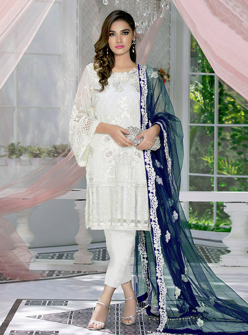 White Georgette Pant Style Suit 140416