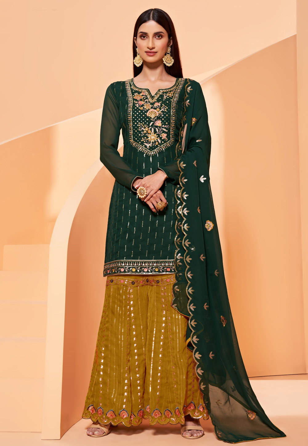 Green Georgette Sharara Suit 240515