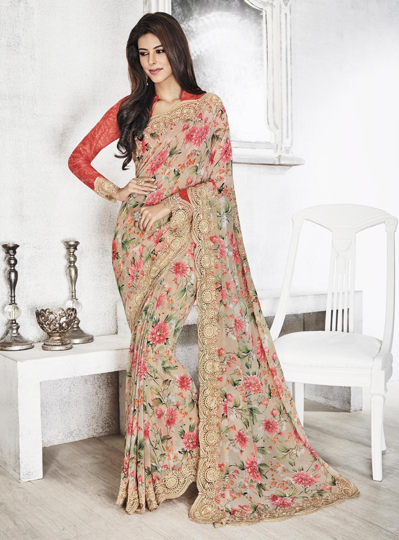 Beige Georgette Printed Saree With Blouse 82497
