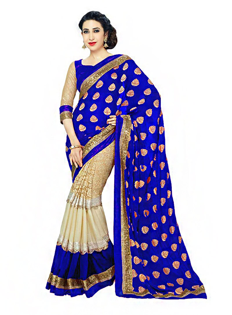 Karisma Kapoor Blue Georgette Party Wear Saree 69911