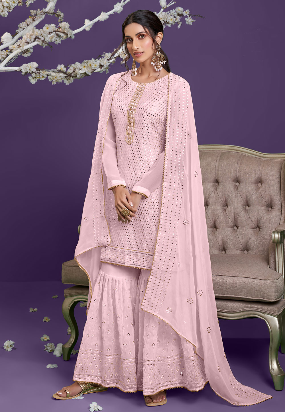 Pink Georgette Sharara Suit 246714