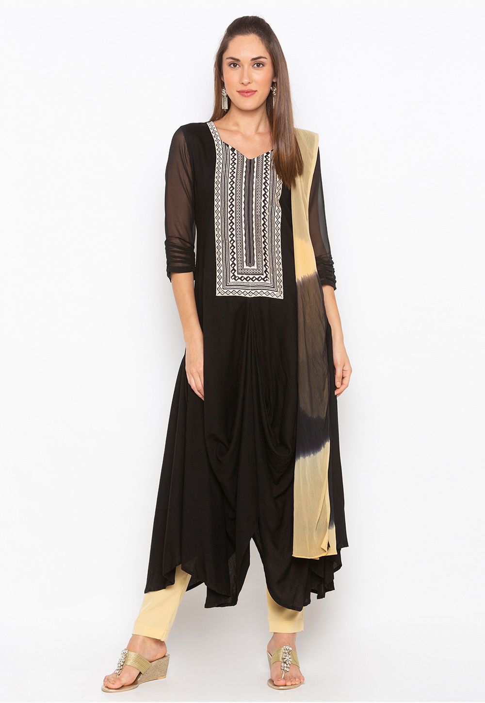 Black Cotton Readymade Kameez With Pant 235554