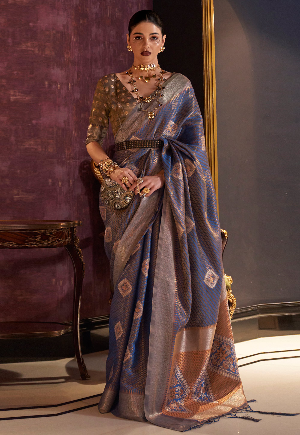 Blue Silk Saree With Blouse 265950