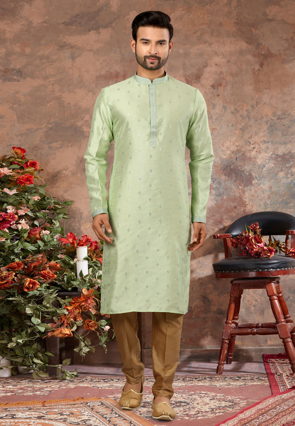 Pista Green Silk Kurta Pajama 250431