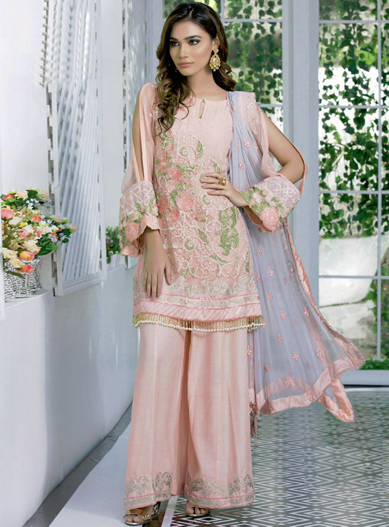 Peach Georgette Kameez With Palazzo 140417